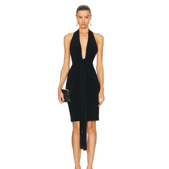 Norma Kamali Dresses & Skirts - Norma Kamali Tie Front Halter Dress M Black Midi